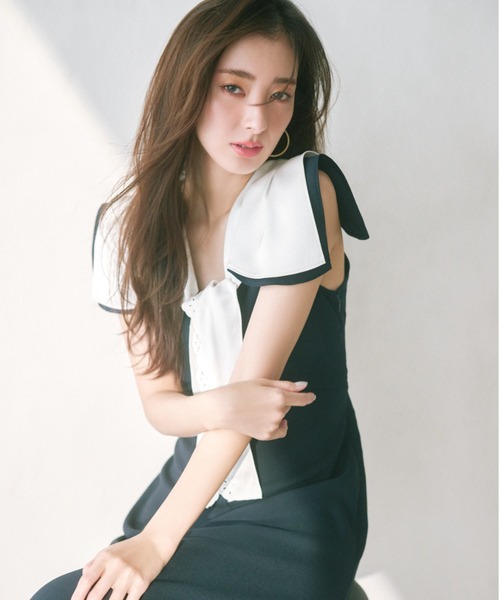 【新品】完売sono ミニスカーフ　ワンピース　ネイビー 00サイズあり】セーラースカーフワンピース（ワンピース