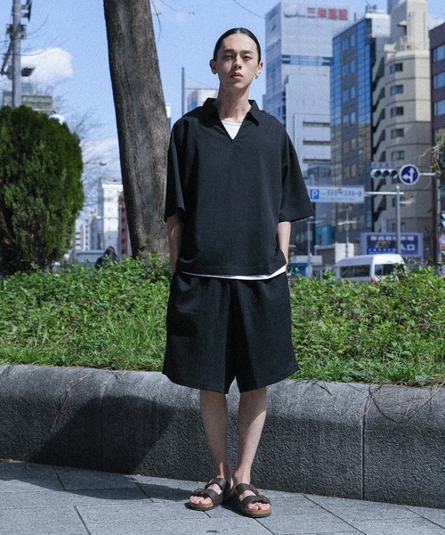 MDR(エムディアール)の「【セットアップ 2点セット】『スキッパーシャツ & ハーフパンツ』(Tシャツ/カットソー・メンズ・グレー/カーキ/ブラック・L/M)」の4枚目の写真