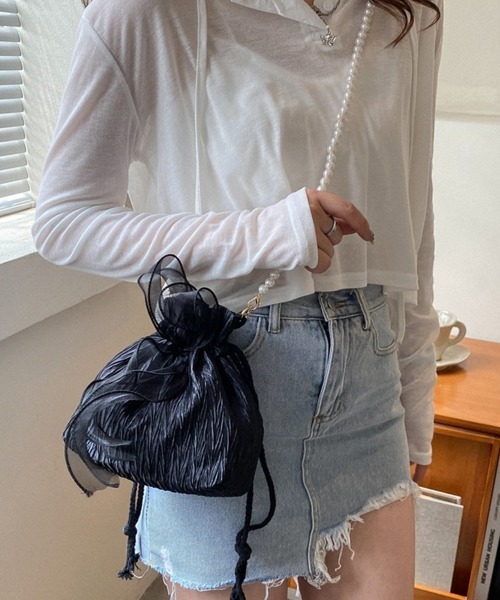 Miniministore(ミニミニストア)の「巾着ショルダーバッグ リボン付き 結婚式(ショルダーバッグ・レディース・パープル/ブラック/ライトピンク/オフホワイト・FREE)」の3枚目の写真