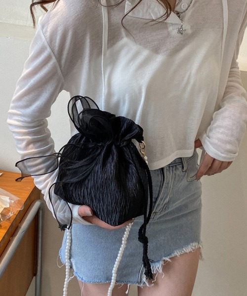 Miniministore(ミニミニストア)の「巾着ショルダーバッグ リボン付き 結婚式(ショルダーバッグ・レディース・パープル/ブラック/ライトピンク/オフホワイト・FREE)」の6枚目の写真