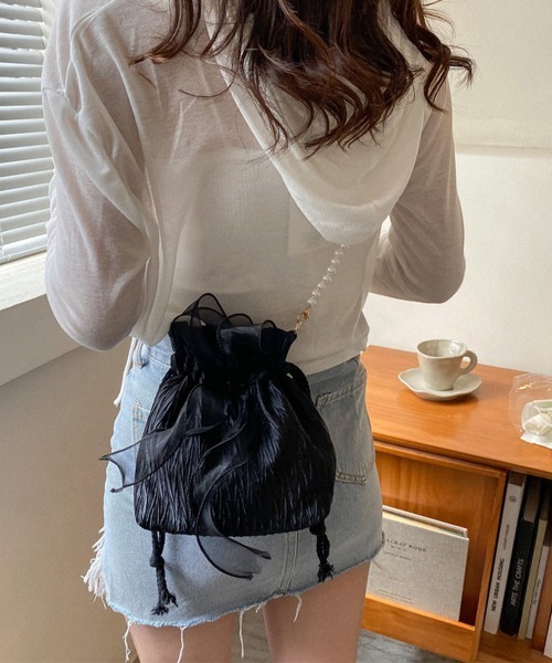 Miniministore(ミニミニストア)の「巾着ショルダーバッグ リボン付き 結婚式(ショルダーバッグ・レディース・パープル/ブラック/ライトピンク/オフホワイト・FREE)」の7枚目の写真