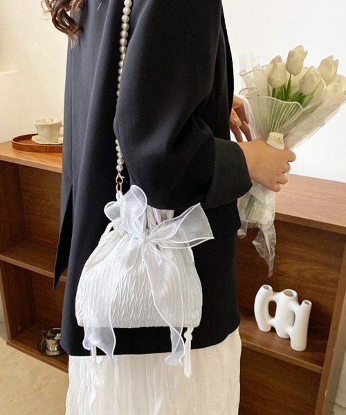 Miniministore(ミニミニストア)の「巾着ショルダーバッグ リボン付き 結婚式(ショルダーバッグ・レディース・パープル/ブラック/ライトピンク/オフホワイト・FREE)」の11枚目の写真