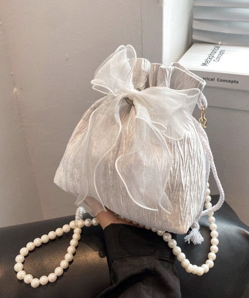 Miniministore(ミニミニストア)の「巾着ショルダーバッグ リボン付き 結婚式(ショルダーバッグ・レディース・パープル/ブラック/ライトピンク/オフホワイト・FREE)」の13枚目の写真