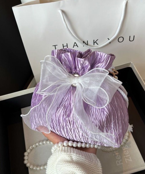 Miniministore(ミニミニストア)の「巾着ショルダーバッグ リボン付き 結婚式(ショルダーバッグ・レディース・パープル/ブラック/ライトピンク/オフホワイト・FREE)」の22枚目の写真