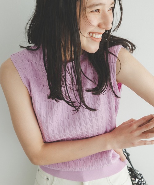 美品 2024年購入 NON NO コットンリネン ケーブルニットベスト 美品 2024年購入 NON NO コットンリネン ケーブルニットベスト