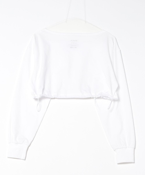 RVCA（ルーカ）の「【RVCA/ルーカ】24SS MINI RVCA CROPPED RG LS TEE/水陸両用ショート丈(短丈)ワンポイントロゴバックプリントドローコード付きプルオーバーラッシュガード(水着)（ラッシュガード・レディース・ブラック/ホワイト・LARGE/MEDIUM）」の4枚目の写真