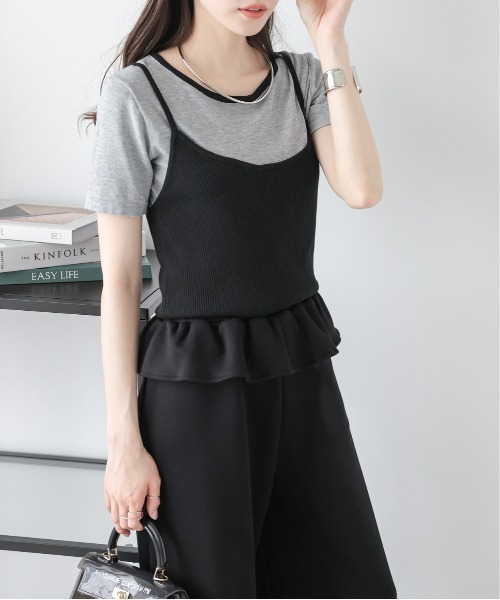 AMELY(エミリー)の「サマーニットTシャツ&ビスチェセット(アンサンブル・レディース・グレー/ブルー/ホワイト/ピンク・フリー)」の3枚目の写真