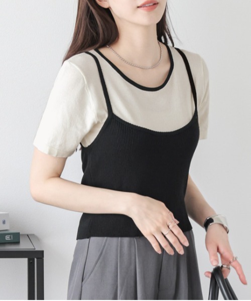 AMELY(エミリー)の「サマーニットTシャツ&ビスチェセット(アンサンブル・レディース・グレー/ブルー/ホワイト/ピンク・フリー)」の11枚目の写真