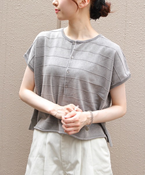 RYE TENDER（ライテンダー） モラガ トップ Tシャツ / カットソー 半袖 サマーニット ヘンリーネック 綿 コットン RYE TENDER TENDER（ライテンダー） モラガ トップ Tシャツ