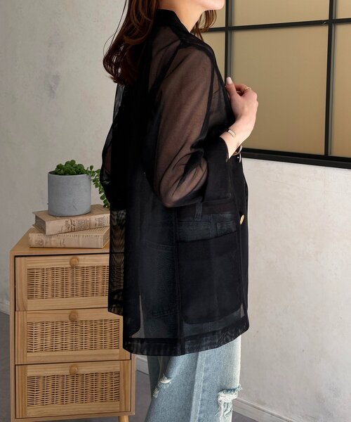 Thevon（ゼボン）の「【新色登場！】GOLDボタンメッシュテーラードジャケット（テーラードジャケット・レディース・グレイッシュベージュ/モカ/ネイビー・FREE）」の7枚目の写真