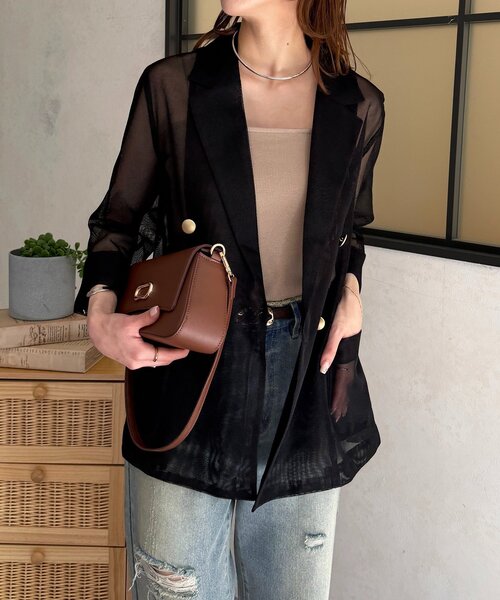 Thevon（ゼボン）の「【新色登場！】GOLDボタンメッシュテーラードジャケット（テーラードジャケット・レディース・グレイッシュベージュ/モカ/ネイビー・FREE）」の8枚目の写真