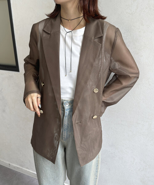 Thevon（ゼボン）の「【新色登場！】GOLDボタンメッシュテーラードジャケット（テーラードジャケット・レディース・グレイッシュベージュ/モカ/ネイビー・FREE）」の12枚目の写真