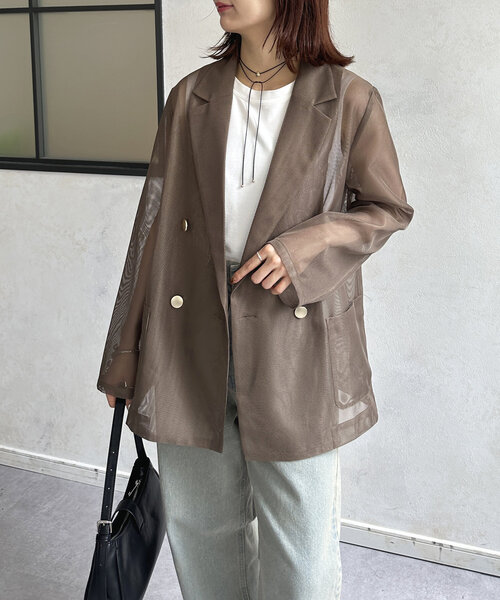 Thevon（ゼボン）の「【新色登場！】GOLDボタンメッシュテーラードジャケット（テーラードジャケット・レディース・グレイッシュベージュ/モカ/ネイビー・FREE）」の13枚目の写真