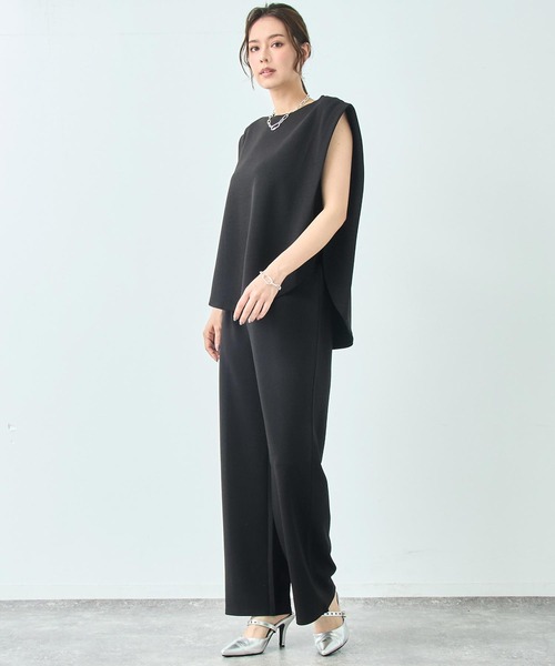 【ELLIE】ジョーゼットフレアパンツ・ノースリーブセットアップNAVY ELLIE】ジョーゼットフレアパンツ・ノースリーブセットアップNAVY