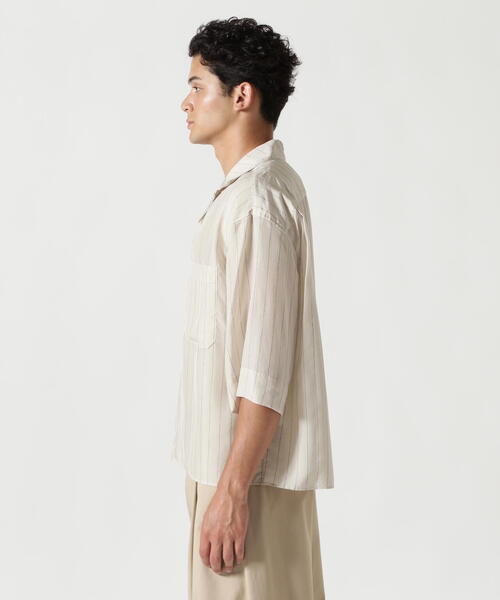Toironier(トワロニエ)の「Toironier/トワロニエ/Open-Collar Shirt(シャツ/ブラウス・メンズ・ベージュ/チャコールグレー・F)」の6枚目の写真