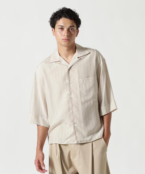 Toironier(トワロニエ)の「Toironier/トワロニエ/Open-Collar Shirt(シャツ/ブラウス・メンズ・ベージュ/チャコールグレー・F)」の1枚目の写真