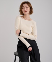 ふわっとタッチフリルスリーブリブニット