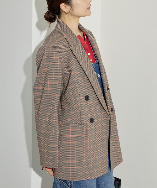SLOBE IENA（スローブイエナ）の「チェックビックジャケット（テーラードジャケット・レディース・キャメル・36/38）」の2枚目の写真