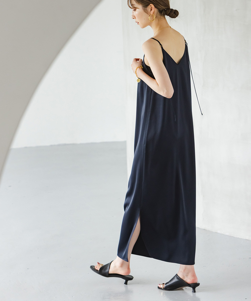 ノーブル　ルナサテンコンフォートキャミワンピース 洗える】ルナサテンコンフォートキャミワンピース（ワンピース