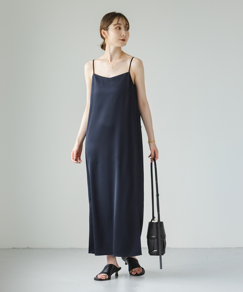 セール】【洗える】ルナサテンコンフォートキャミワンピース