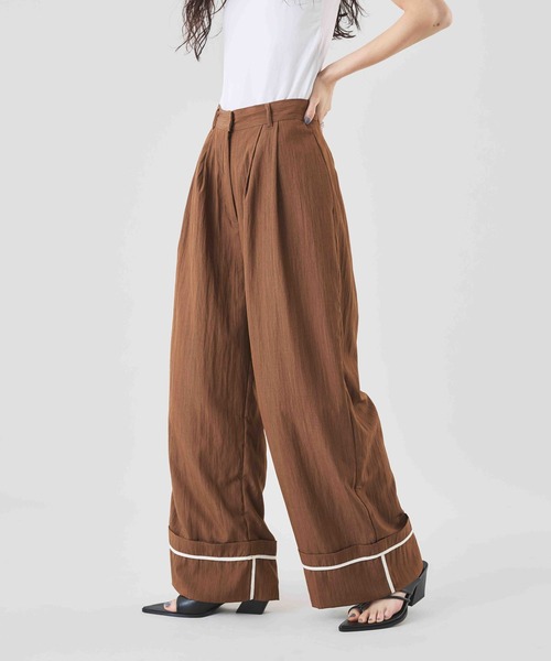 セール】裾配色パイピング タックワイドパンツ（その他パンツ