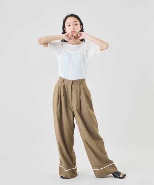 Muscat（マスカット）の「裾配色パイピング　タックワイドパンツ（その他パンツ・レディース・ブラウン/グレー/ブラック・F）」の16枚目の写真
