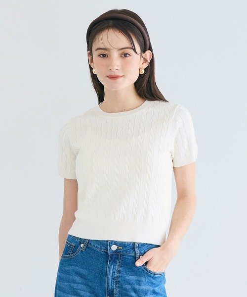 coca(coca)(コカ)の「【西山茉希様着用】ケーブルニットトップス(ニット/セーター・レディース・グレー/アイボリー/ブラック/ダークブラウン/カーキ・L/S/M)」の2枚目の写真