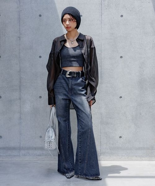 PAGEBOY(ページボーイ)の「ドロストシャーリングシアーシャツ(シャツ/ブラウス・レディース・ブラック/グレー系その他/オフホワイト/レッド・FREE)」の12枚目の写真