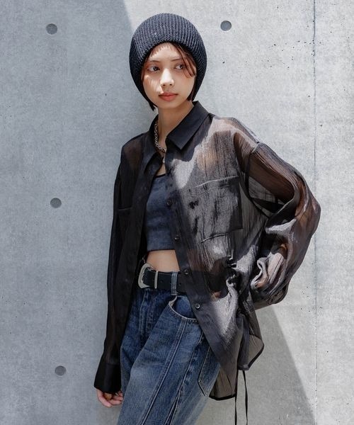 PAGEBOY(ページボーイ)の「ドロストシャーリングシアーシャツ(シャツ/ブラウス・レディース・ブラック/グレー系その他/オフホワイト/レッド・FREE)」の17枚目の写真