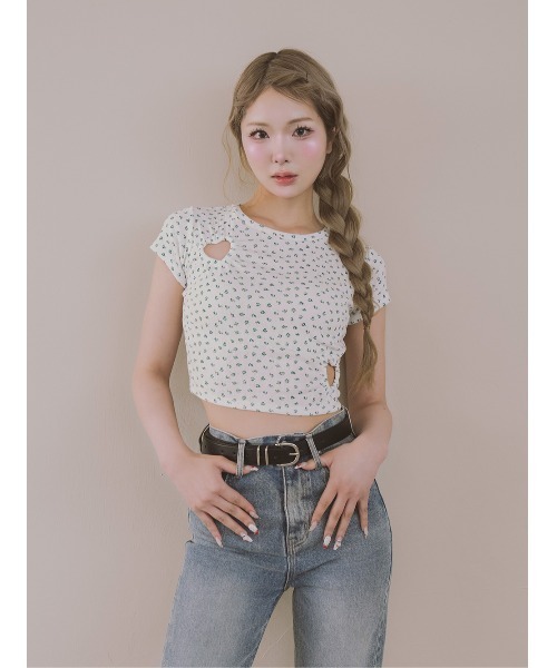 ハートオープンフローラルTシャツ（Tシャツ/カットソー）｜Darich