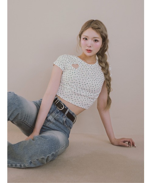 ハートオープンフローラルTシャツ（Tシャツ/カットソー