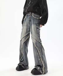 Ressaca（レサーカ）の「ダメージ加工切替デザインフリンジルーズデニムパンツ（デニムパンツ・レディース）」