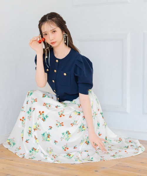 WILLSELECTION（ウィルセレクション）の「フルーツプリントギャザー切替スカート（スカート・レディース・ネイビー/オフホワイト・FREE）」の3枚目の写真