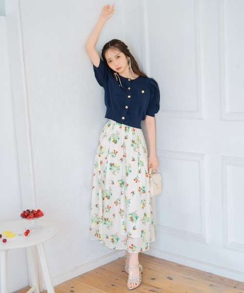 WILLSELECTION（ウィルセレクション）の「フルーツプリントギャザー切替スカート（スカート・レディース・ネイビー/オフホワイト・FREE）」の4枚目の写真