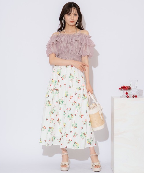 WILLSELECTION（ウィルセレクション）の「フルーツプリントギャザー切替スカート（スカート・レディース・ネイビー/オフホワイト・FREE）」の14枚目の写真