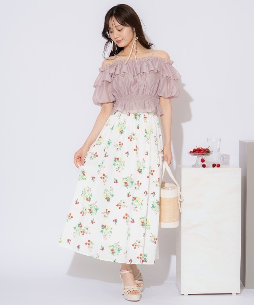 WILLSELECTION（ウィルセレクション）の「フルーツプリントギャザー切替スカート（スカート・レディース・ネイビー/オフホワイト・FREE）」の15枚目の写真