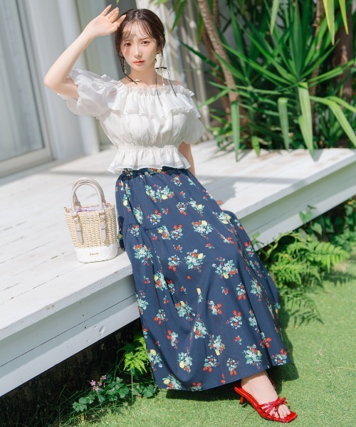 WILLSELECTION（ウィルセレクション）の「フルーツプリントギャザー切替スカート（スカート・レディース・ネイビー/オフホワイト・FREE）」の16枚目の写真