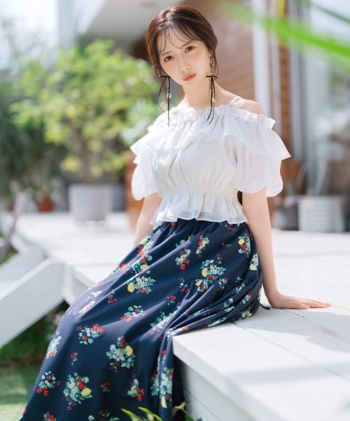 WILLSELECTION（ウィルセレクション）の「フルーツプリントギャザー切替スカート（スカート・レディース・ネイビー/オフホワイト・FREE）」の17枚目の写真