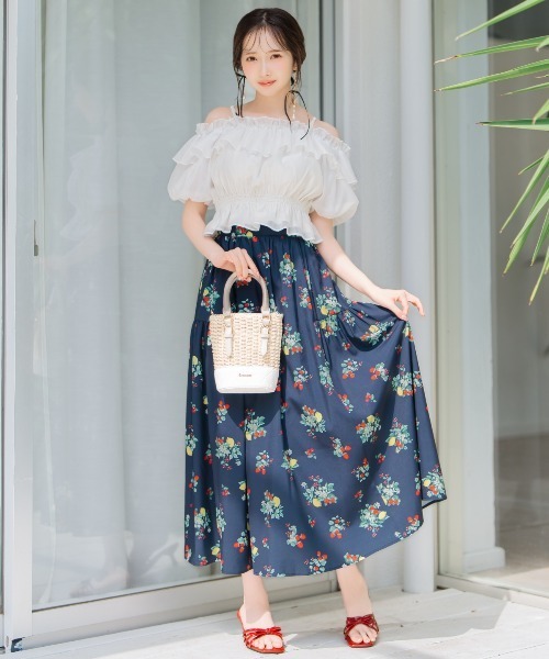 WILLSELECTION（ウィルセレクション）の「フルーツプリントギャザー切替スカート（スカート・レディース・ネイビー/オフホワイト・FREE）」の18枚目の写真
