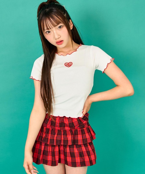 ANAP GｉRL（アナップガール）の「ハートアキ メローリブ トップス（Tシャツ/カットソー・キッズ・ホワイト/ブラック/ライム・S/M/XS）」の7枚目の写真