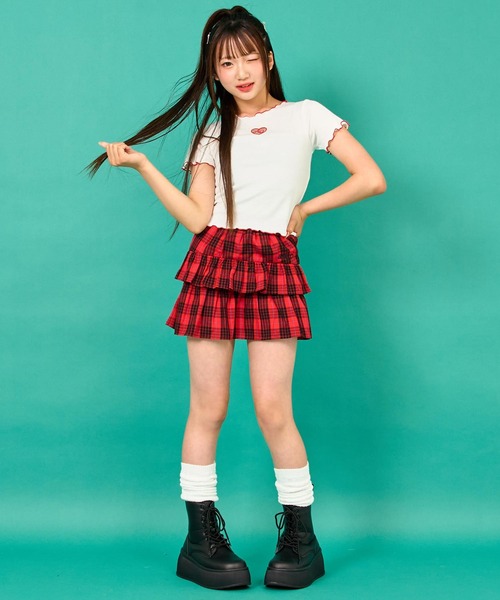 ANAP GｉRL（アナップガール）の「ハートアキ メローリブ トップス（Tシャツ/カットソー・キッズ・ホワイト/ブラック/ライム・S/M/XS）」の8枚目の写真