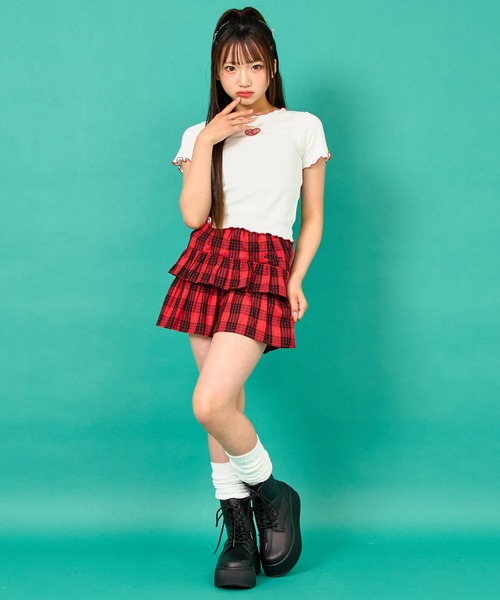 ANAP GｉRL（アナップガール）の「ハートアキ メローリブ トップス（Tシャツ/カットソー・キッズ・ホワイト/ブラック/ライム・S/M/XS）」の9枚目の写真