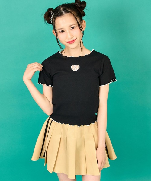 ANAP GｉRL（アナップガール）の「ハートアキ メローリブ トップス（Tシャツ/カットソー・キッズ・ホワイト/ブラック/ライム・S/M/XS）」の10枚目の写真