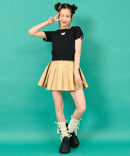 ANAP GｉRL（アナップガール）の「ハートアキ メローリブ トップス（Tシャツ/カットソー・キッズ・ホワイト/ブラック/ライム・S/M/XS）」の11枚目の写真