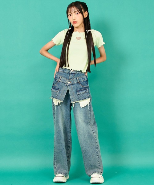 ANAP GｉRL（アナップガール）の「ハートアキ メローリブ トップス（Tシャツ/カットソー・キッズ・ホワイト/ブラック/ライム・S/M/XS）」の16枚目の写真