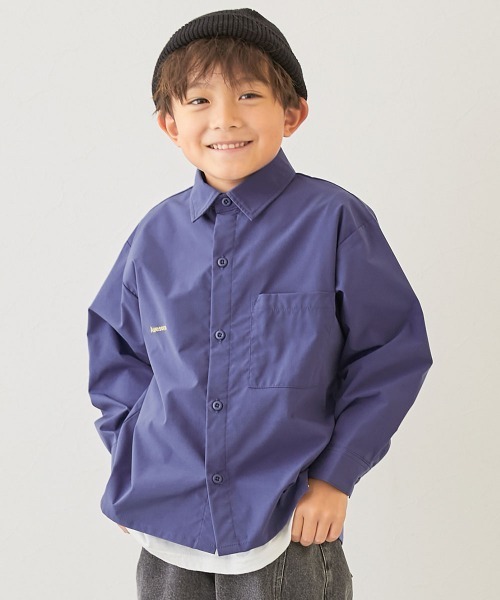 devirock(デビロック)の「撥水 ビッグシルエット ワークシャツ(シャツ/ブラウス・キッズ・グレイッシュベージュ/スミクロ/ブルー系・100cm/110cm/120cm/130cm/140cm/150cm/160cm)」の3枚目の写真