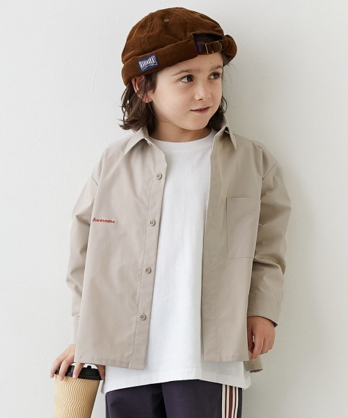 devirock(デビロック)の「撥水 ビッグシルエット ワークシャツ(シャツ/ブラウス・キッズ・グレイッシュベージュ/スミクロ/ブルー系・100cm/110cm/120cm/130cm/140cm/150cm/160cm)」の2枚目の写真