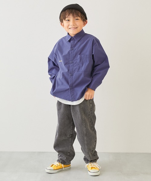 devirock(デビロック)の「撥水 ビッグシルエット ワークシャツ(シャツ/ブラウス・キッズ・グレイッシュベージュ/スミクロ/ブルー系・100cm/110cm/120cm/130cm/140cm/150cm/160cm)」の6枚目の写真