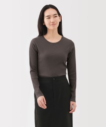 婦人　なめらかリブ編みクルーネック長袖Ｔシャツ