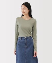 婦人　なめらかリブ編みクルーネック長袖Ｔシャツ